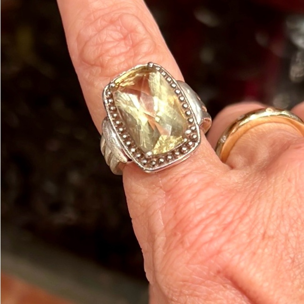 Ornate Gold and Silver Peridot Ring with Intricate beading Design